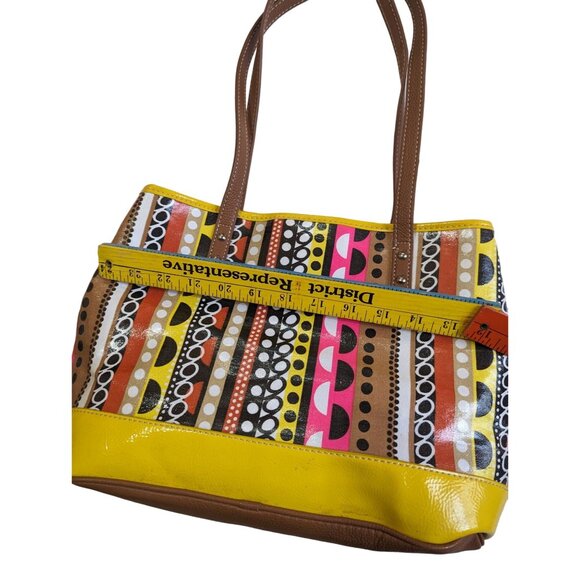 Nine West Yellow Tote Bag With Geometric Striped Pattern Faux Leather Colorful - Picture 4 of 10